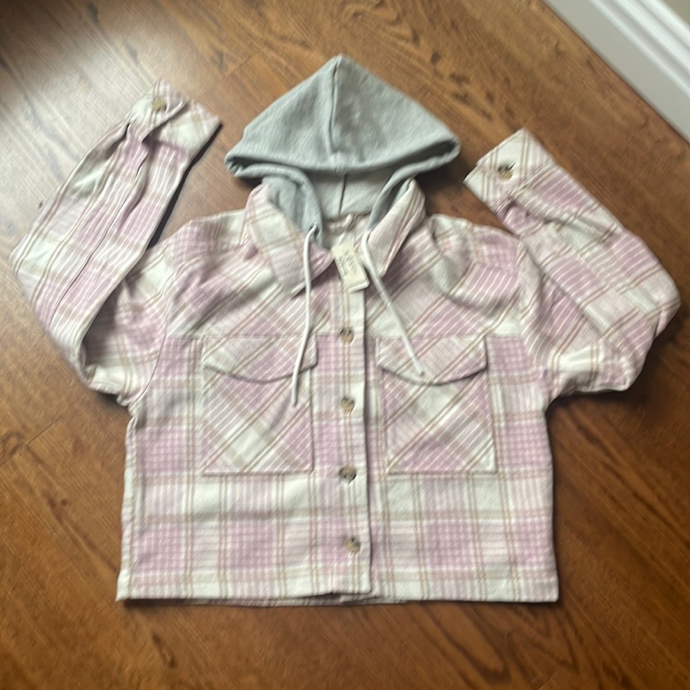NWT Small Hooded Flannel Cropped Jacket